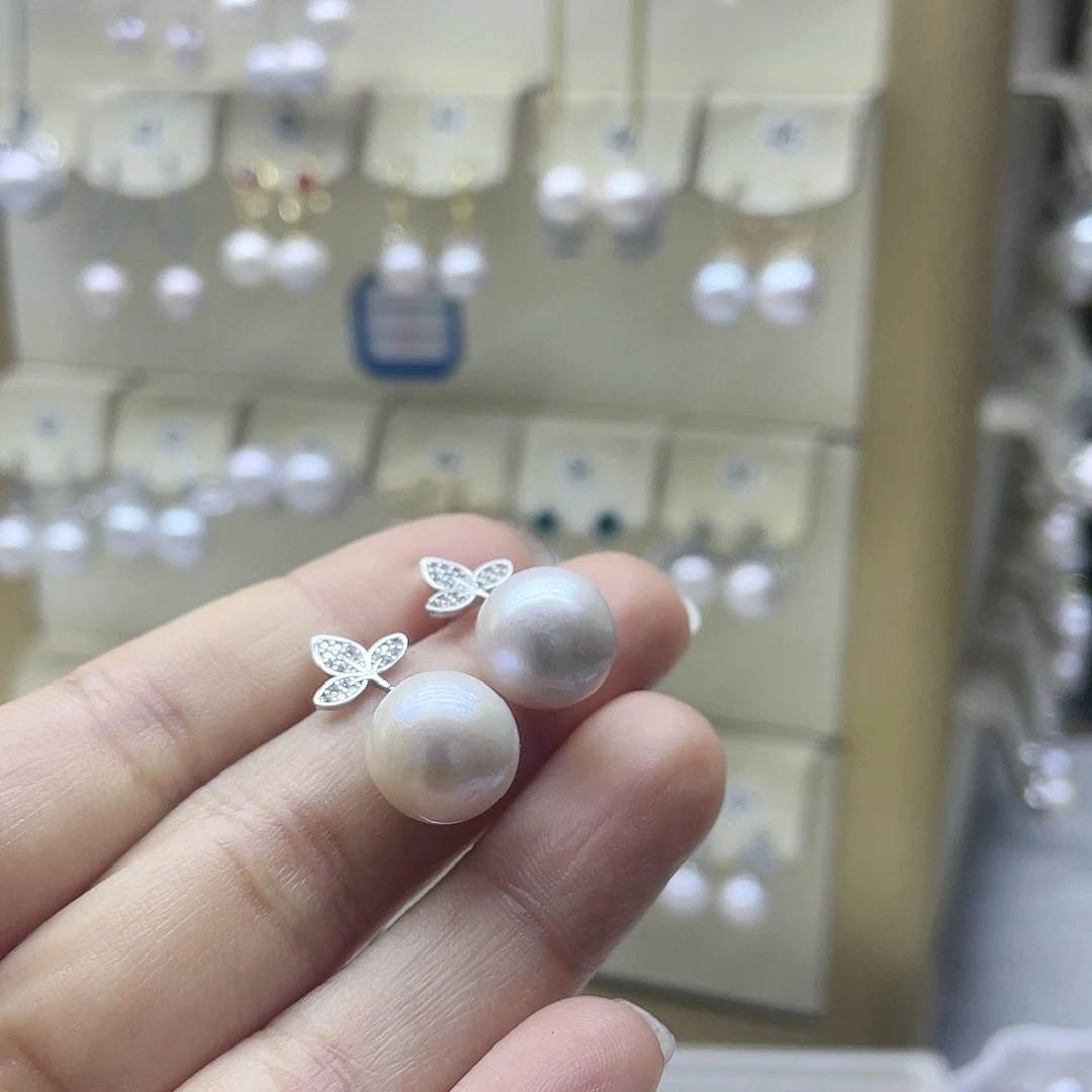 淡水珍珠耳饰银S925镶嵌