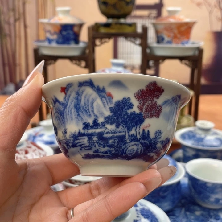 陶摆件富春山居图压手杯