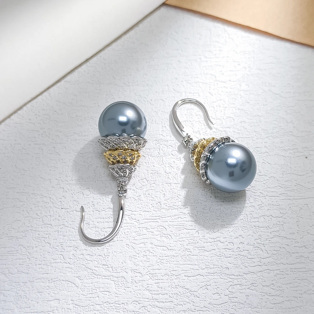 铜合金合成锆石耳饰 VWHL-009787【藤珠垂露】耳饰简约小众时尚