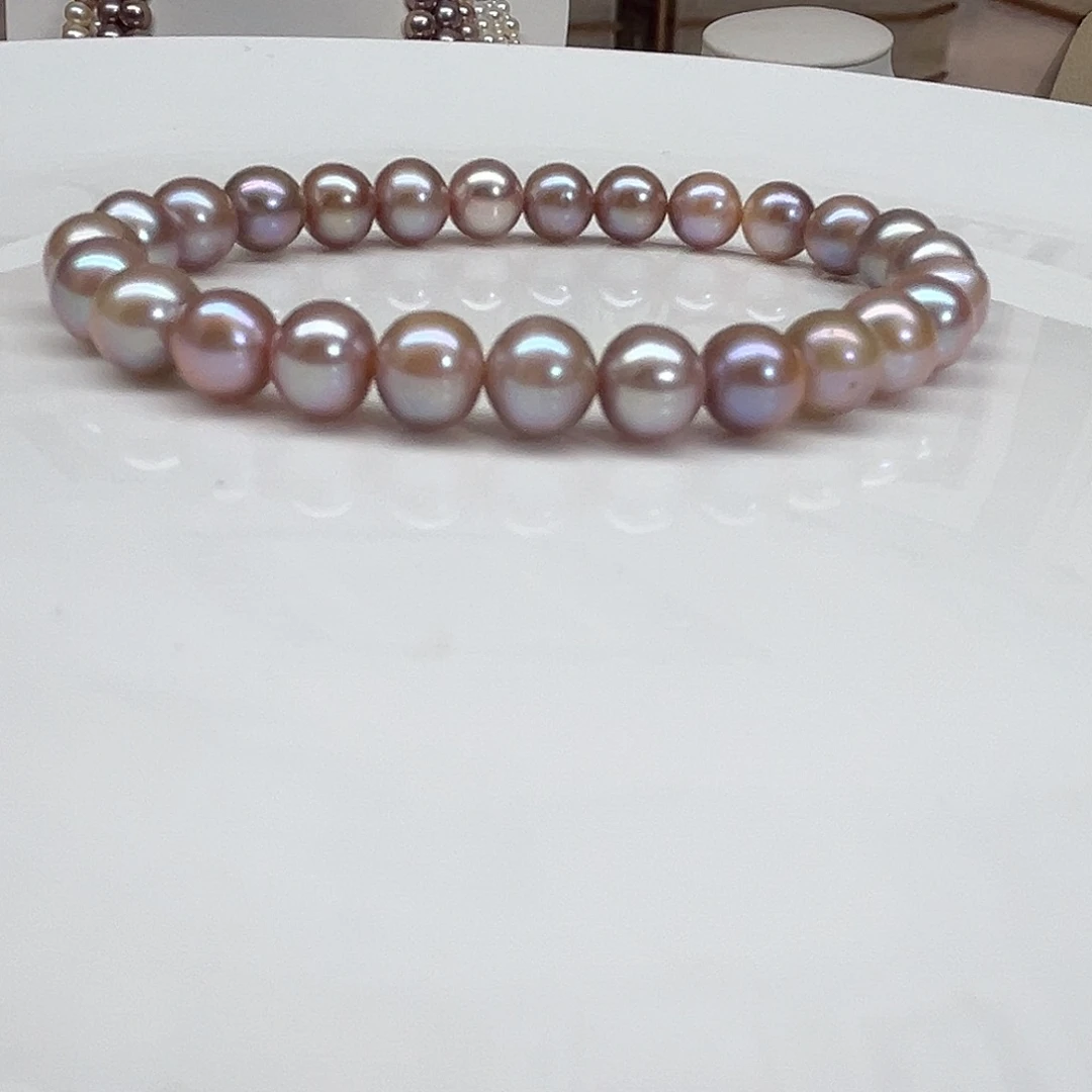 银S925镶嵌淡水珍珠手链7毫米