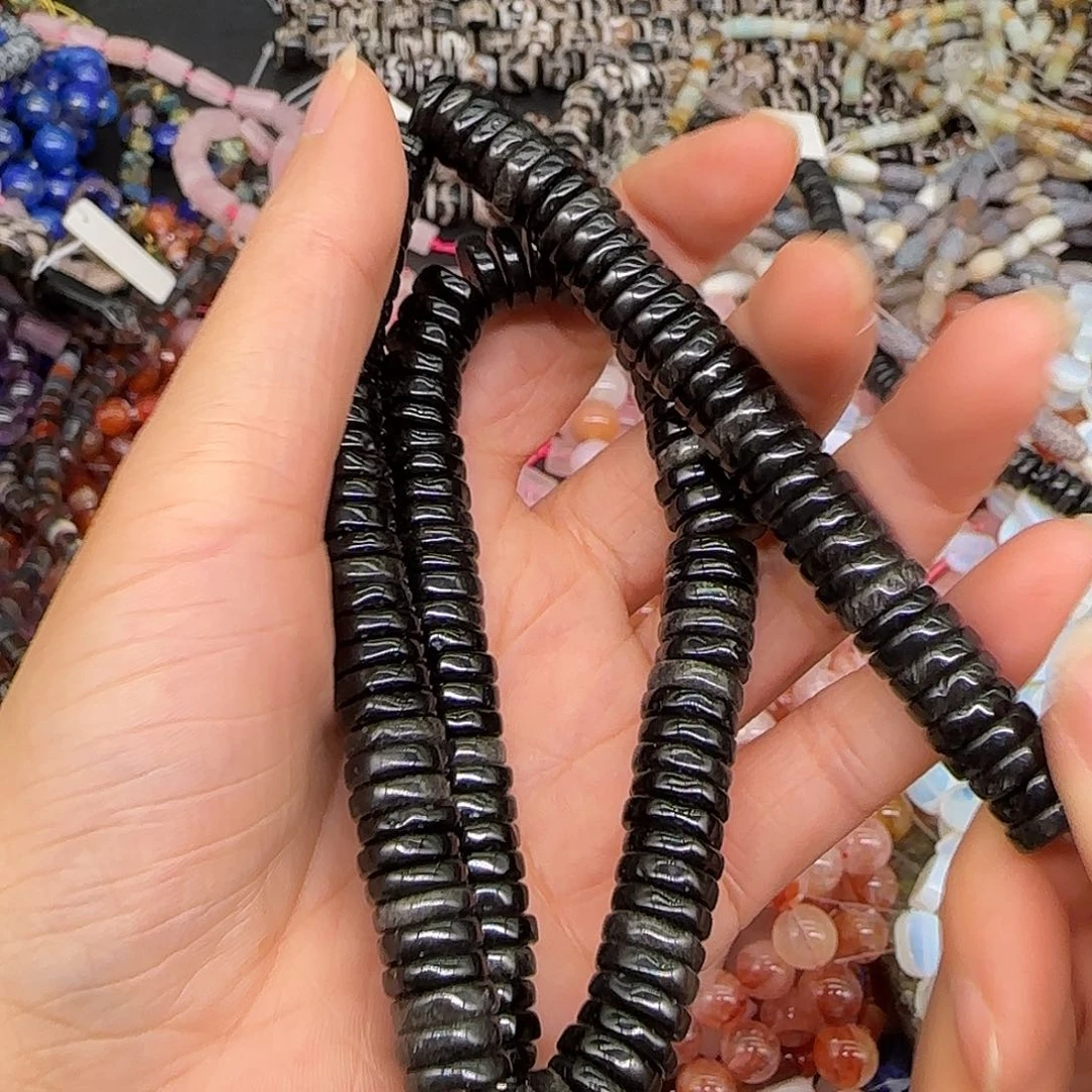 玛瑙/玉髓合金珠宝半成品黑耀石10mm一条隔片