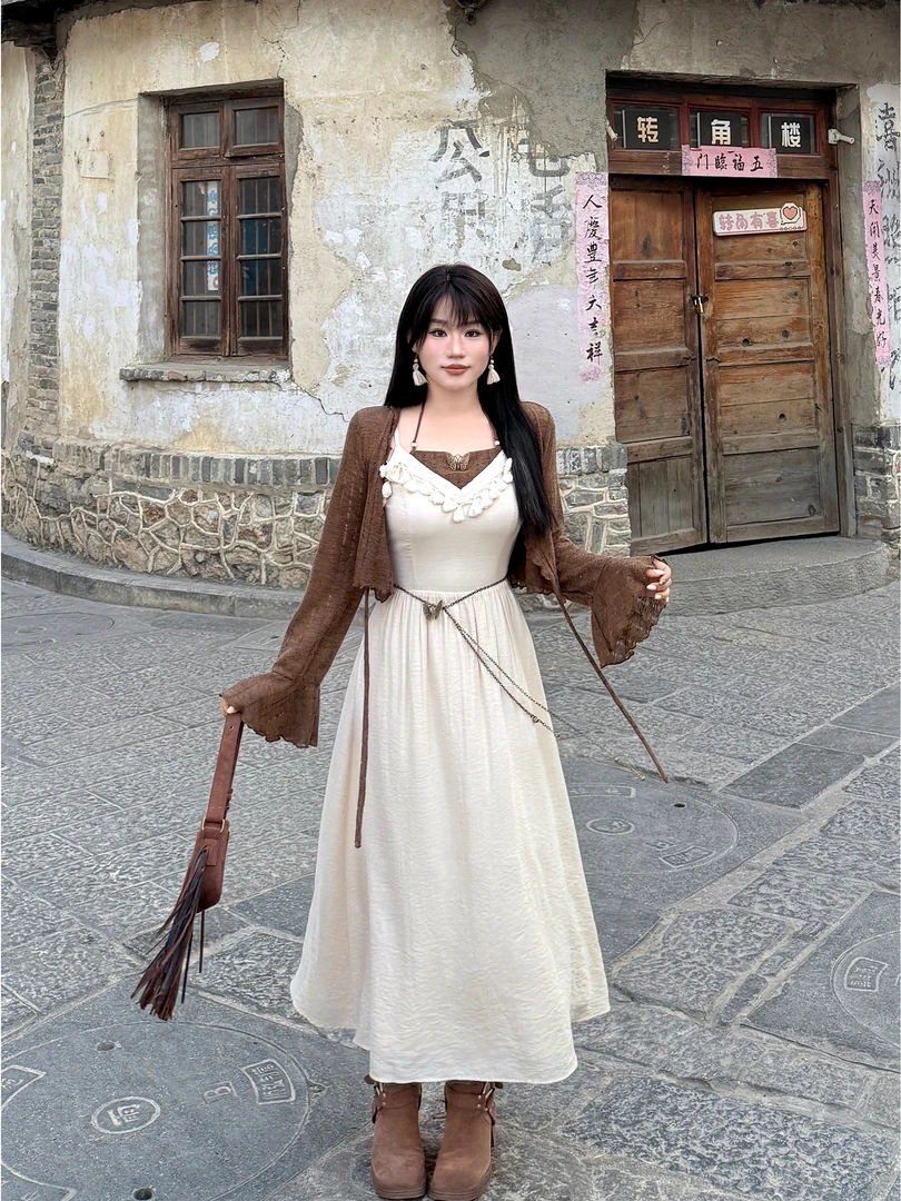 月半鱼【尼罗河落日】波西米亚美拉德吊带裙异域风温柔气质显瘦长裙