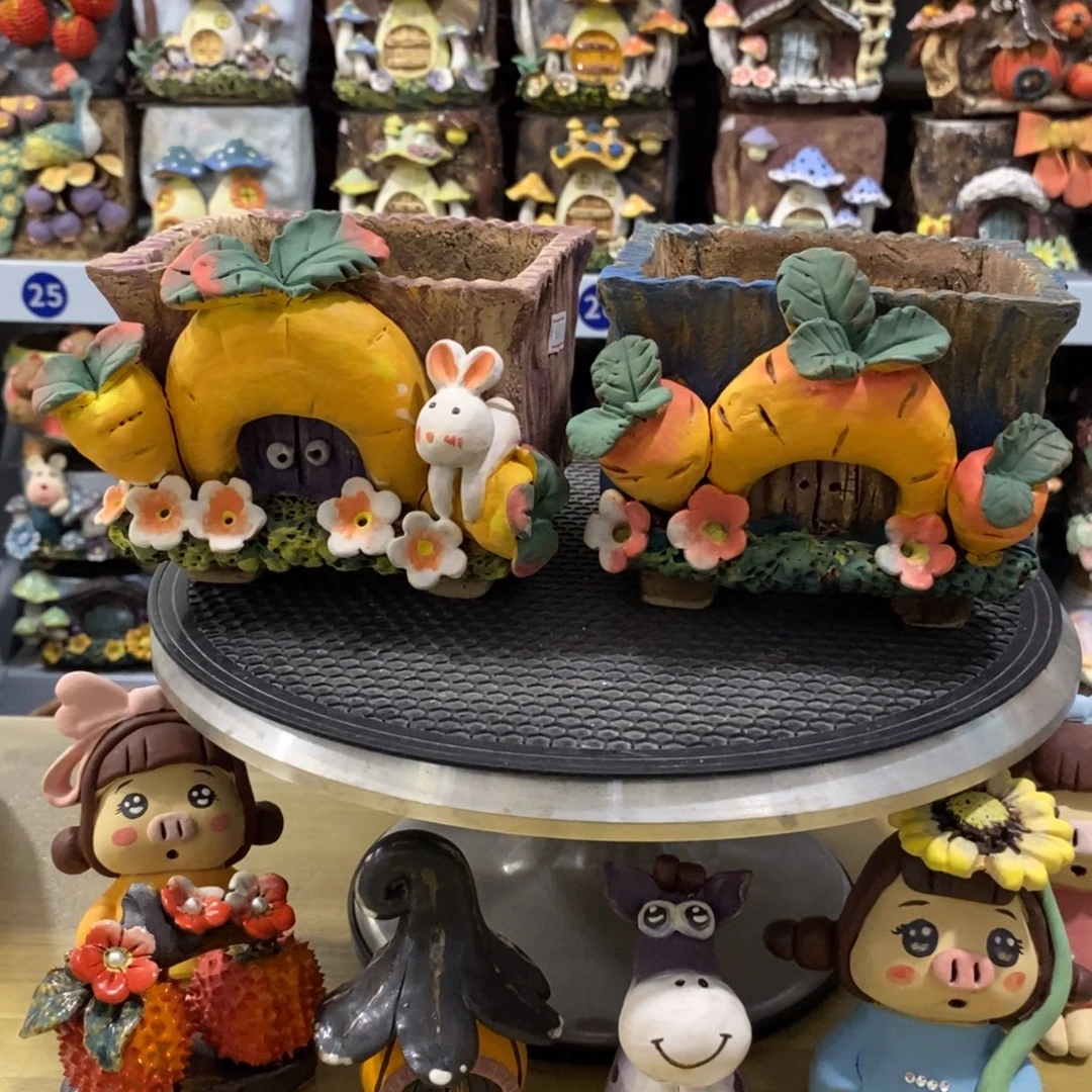 白狐粗陶手捏花盆