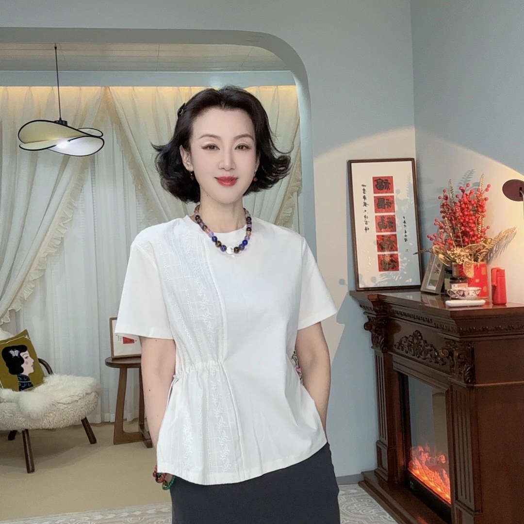 祯智服饰ZZ-0330 拼接抽绳短袖 双面丝光纯棉T恤 时尚设计短袖