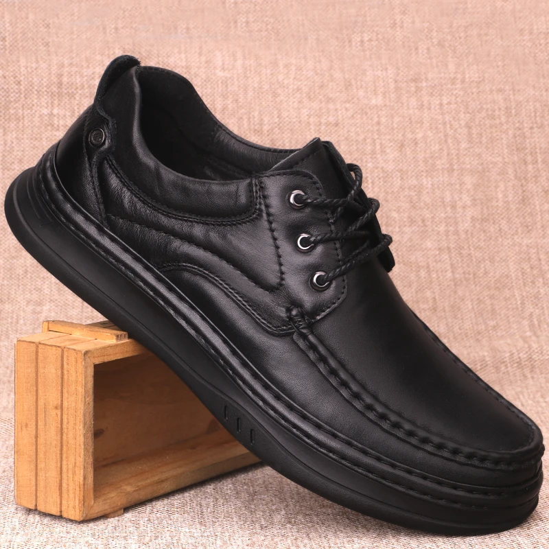 CATIA SELI春秋新款男士商务休闲皮鞋圆头牛皮舒适厚底软底单鞋