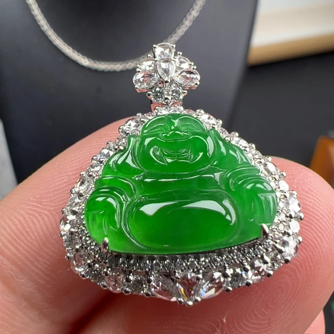 翡翠18K金镶嵌颈饰佛12.