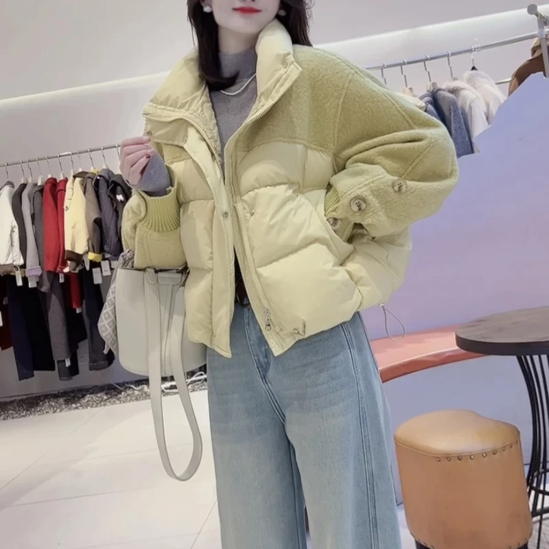 2025冬季新款纯色设计感长袖棉服女洋气轻薄潮流显瘦百搭通勤外套