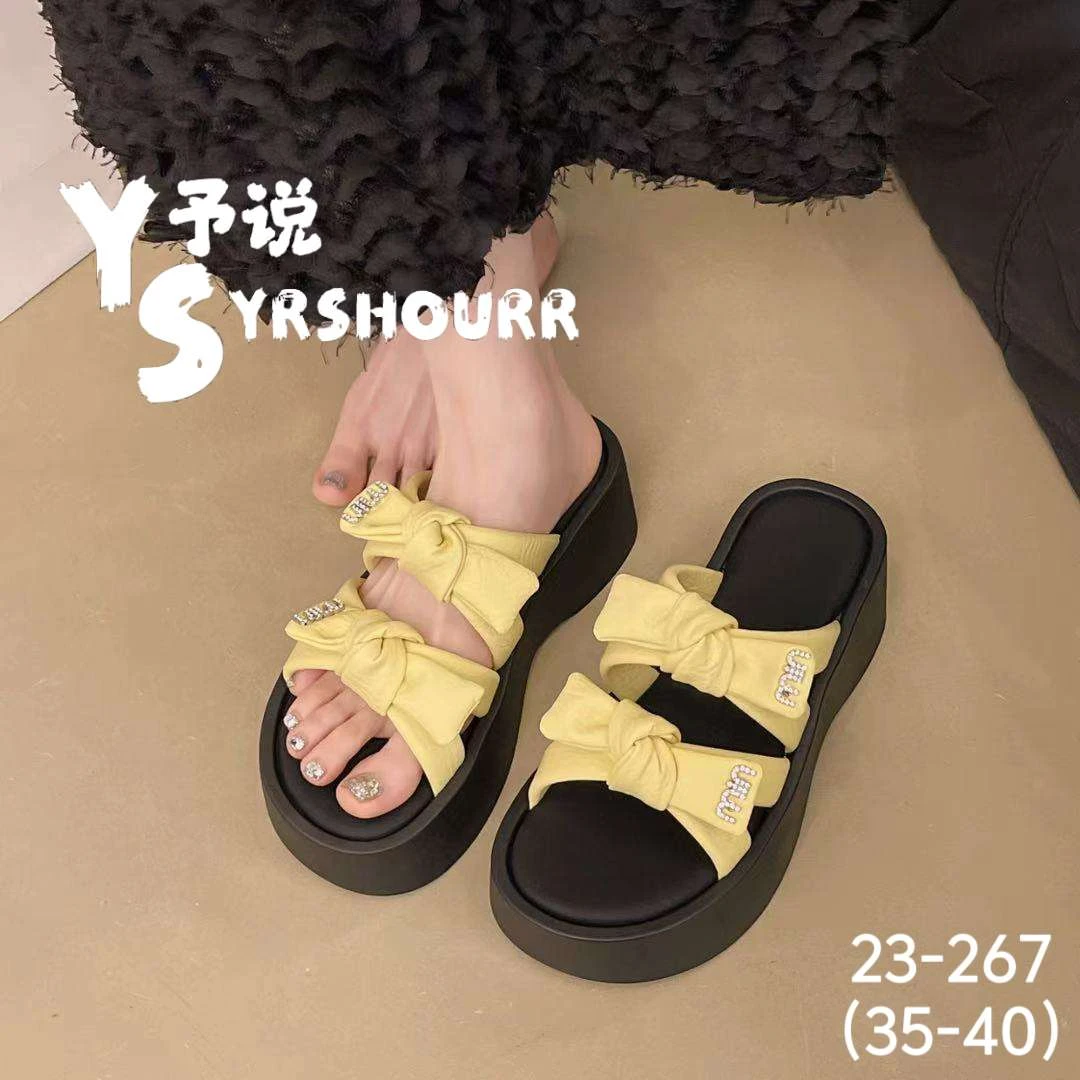 2025新款厚底拖鞋女夏外穿柔软一字拖鞋罗马沙滩凉拖鞋蝴蝶结拖鞋