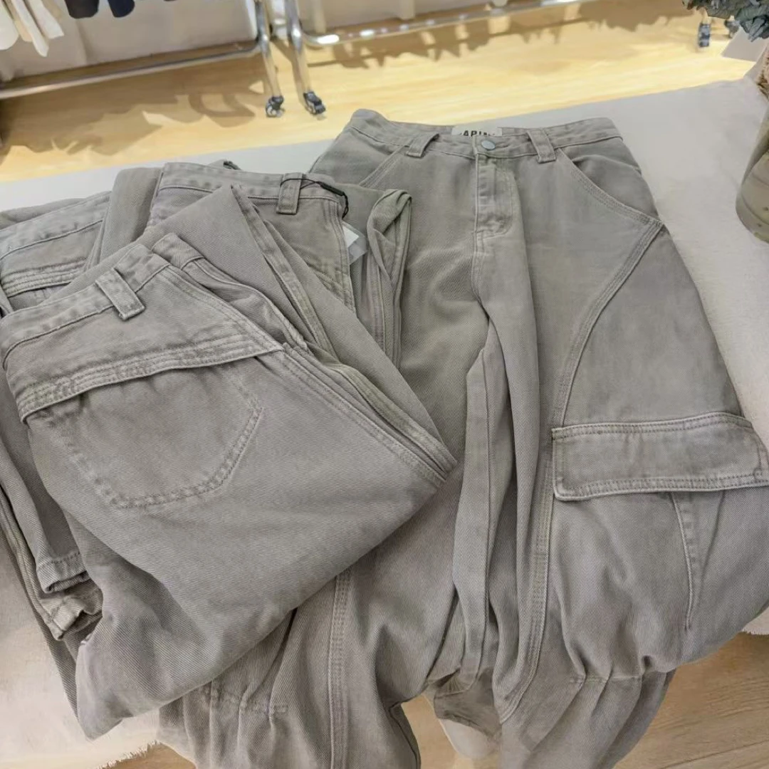 口袋运动男士潮秋季常规款工装裤休闲裤灰色阔腿裤