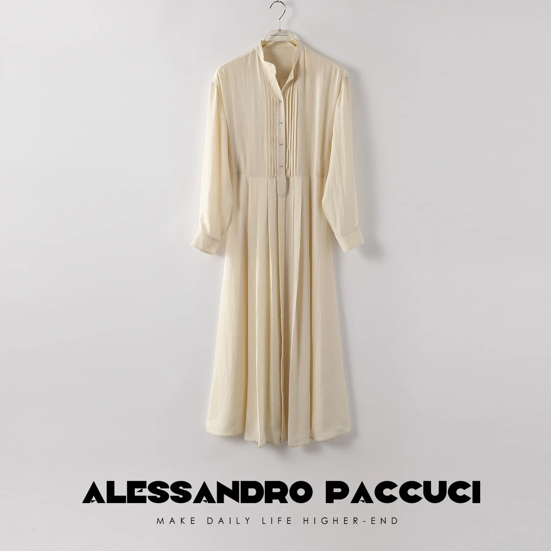 【孤品特价不退换】洛哥21659 X 醋酸衬衫式法式长袖连衣裙复古长裙