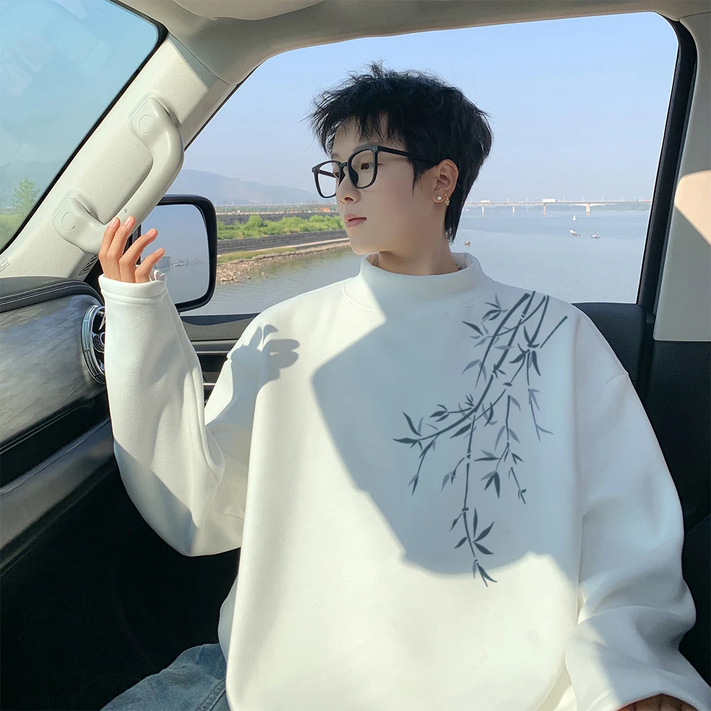 国潮风内搭加厚秋冬季双面磨毛内搭长袖T恤生半高领ins加绒打底衫