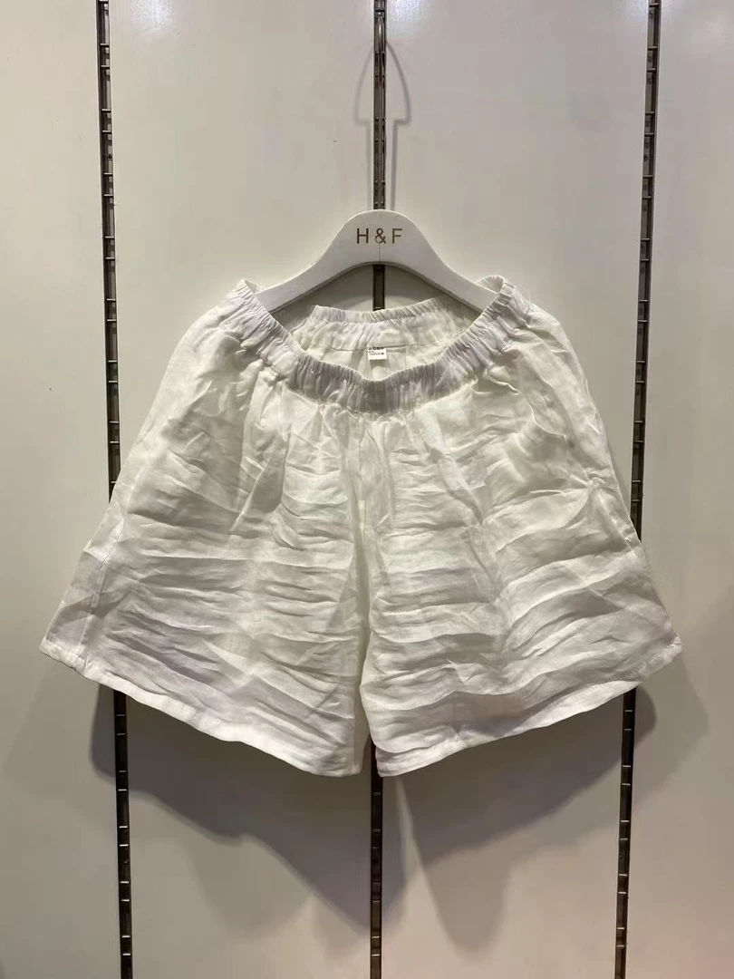 苎麻新款双层女松紧腰宽松休闲百搭短裤腰68-120臀138长43-45