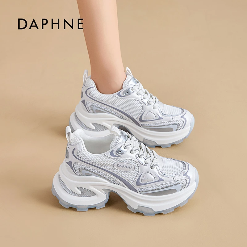 【珍雅星辰】达芙妮厚底老爹鞋2026新款真皮拼色炸街潮流跑步运动鞋