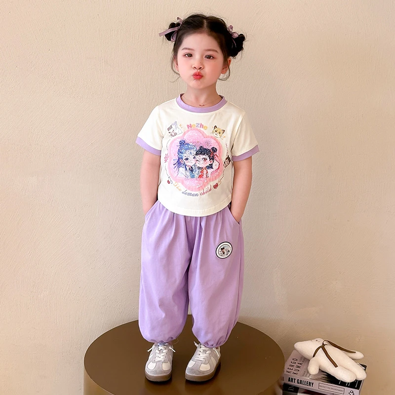 女童套装2025新款夏季女孩韩版洋气时髦休闲卡通两件套女宝宝夏装