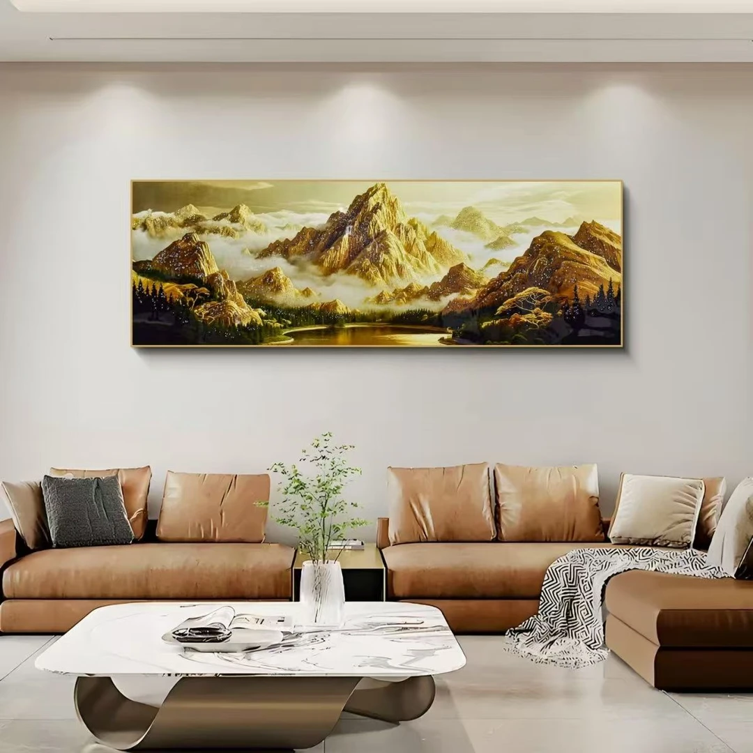 【万里金山】现代轻奢沙发背景墙横版装饰画客厅书房背靠金山挂画