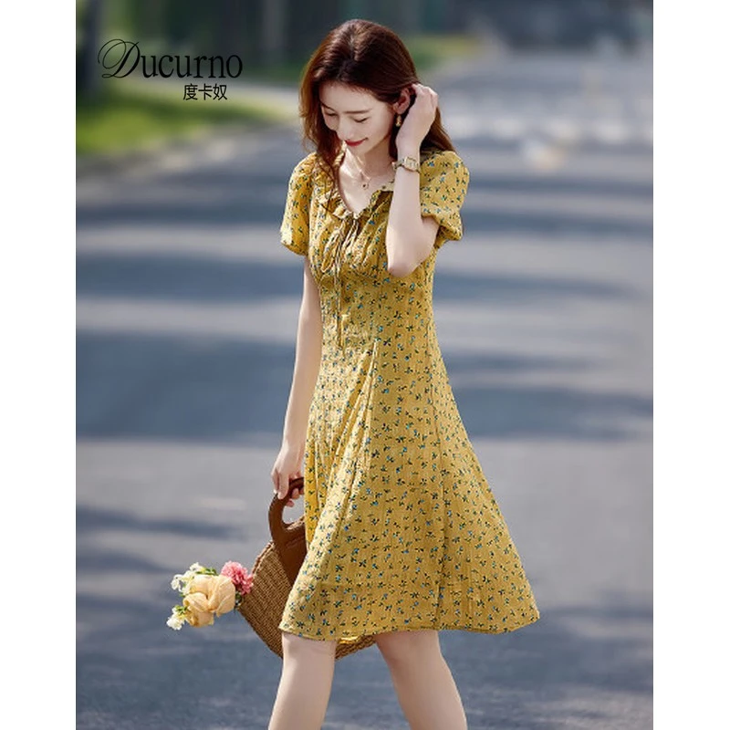 法式小个子连衣裙女装夏季2025新款气质收腰显瘦流光风中长款裙子