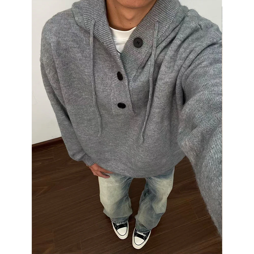 连帽毛衣男款秋冬季美式潮牌休闲套头针织卫衣宽松情侣高级感上衣