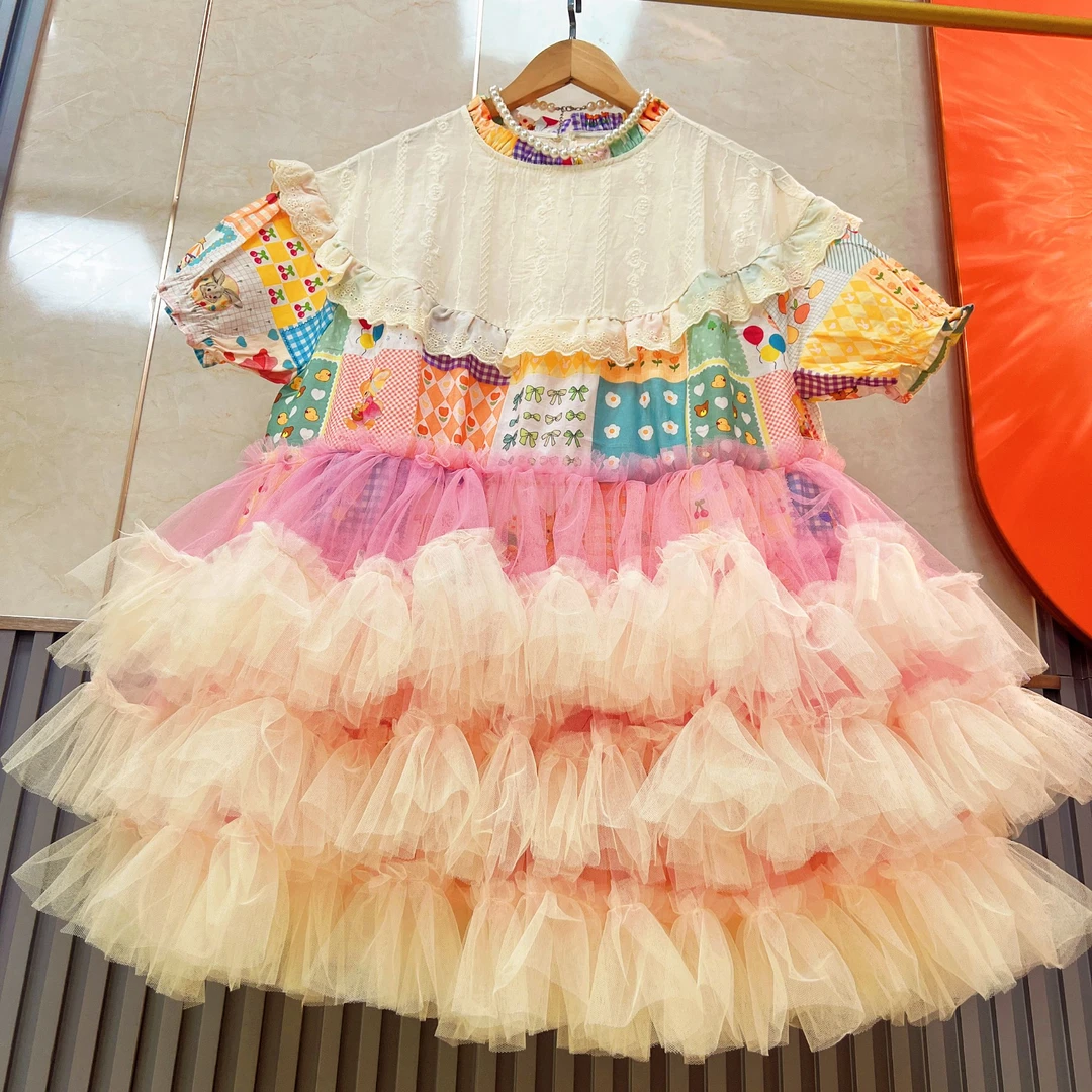 2234【熙妮潮牌】潮牌设计师私人定制小清新田园风蕾丝刺绣甜美纱裙