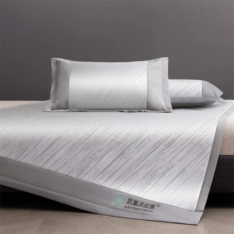 南通家纺夏季A类刺绣纯色高档冰丝席三件套冰藤凉席江苏南通家纺