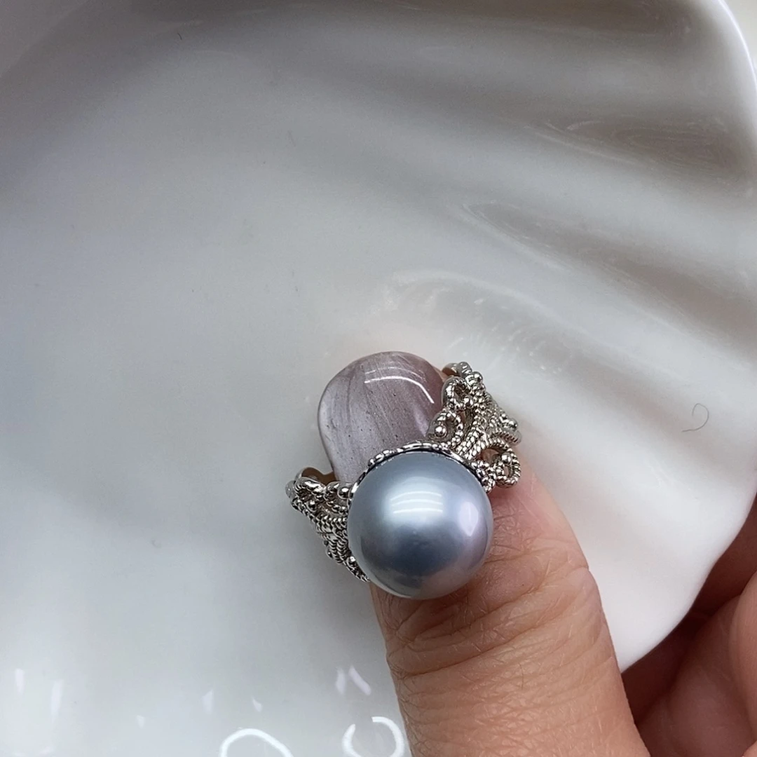 银S925镶嵌海水珍珠戒指
