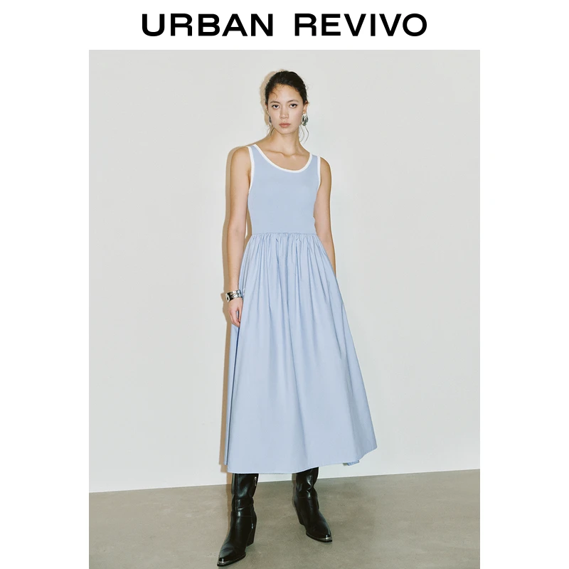 UR2025春季新款女装法式撞色领拼接针织连衣裙UWM950033