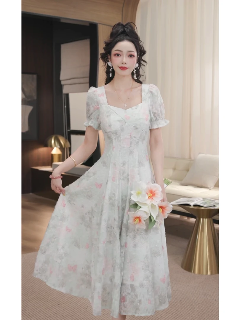 WWR 米粒-2025夏季新款碎花气质显瘦收腰连衣裙-53671Q