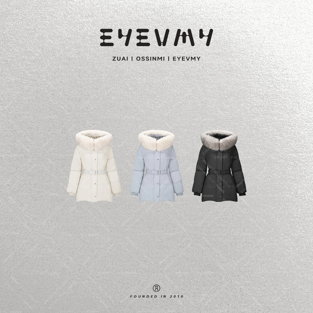 【原单皮草鹅绒服】韩系狐狸毛领90鹅绒中长款收腰外套WT54OSY086