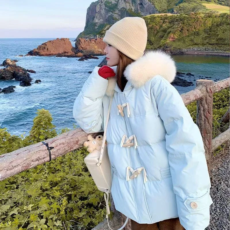 【亏米清苍】C-2608包包专属大码冬季韩版宽松大毛领加厚面包服外套