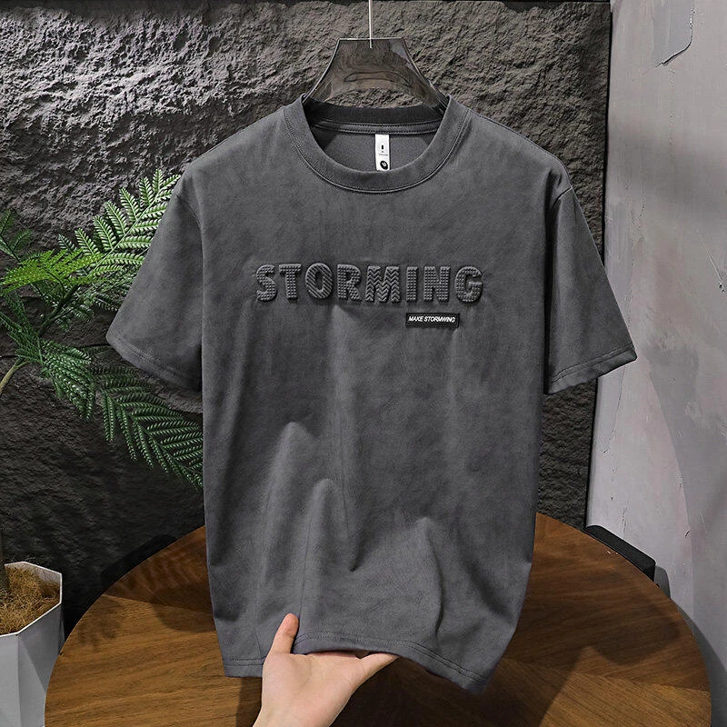 【高品质】夏季男棉质扎染T恤钢印潮牌宽松百搭休闲圆领短袖77048 A