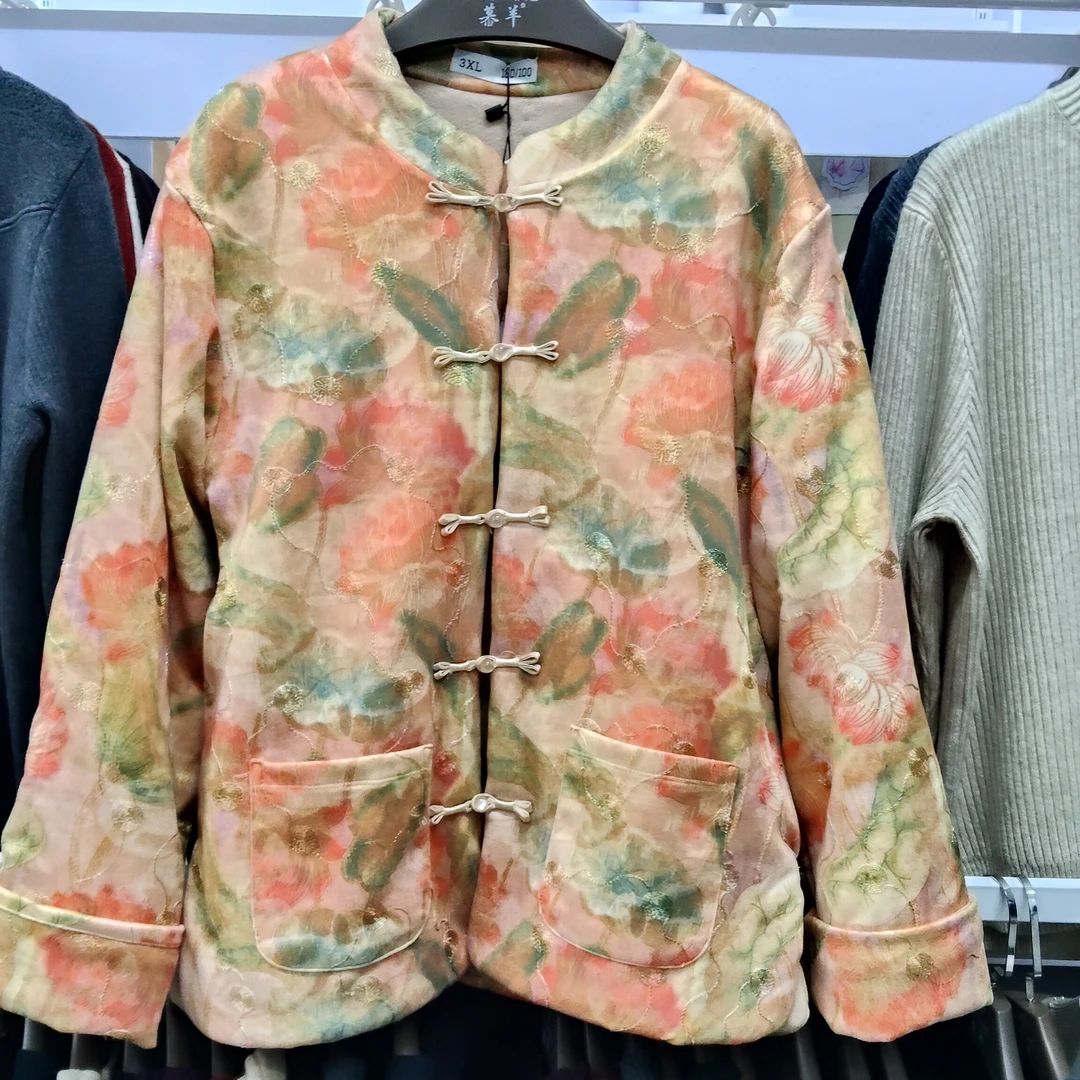 国韵唐装棉袄厚款女士保暖国风提花加绒中老年女装内搭奶奶装