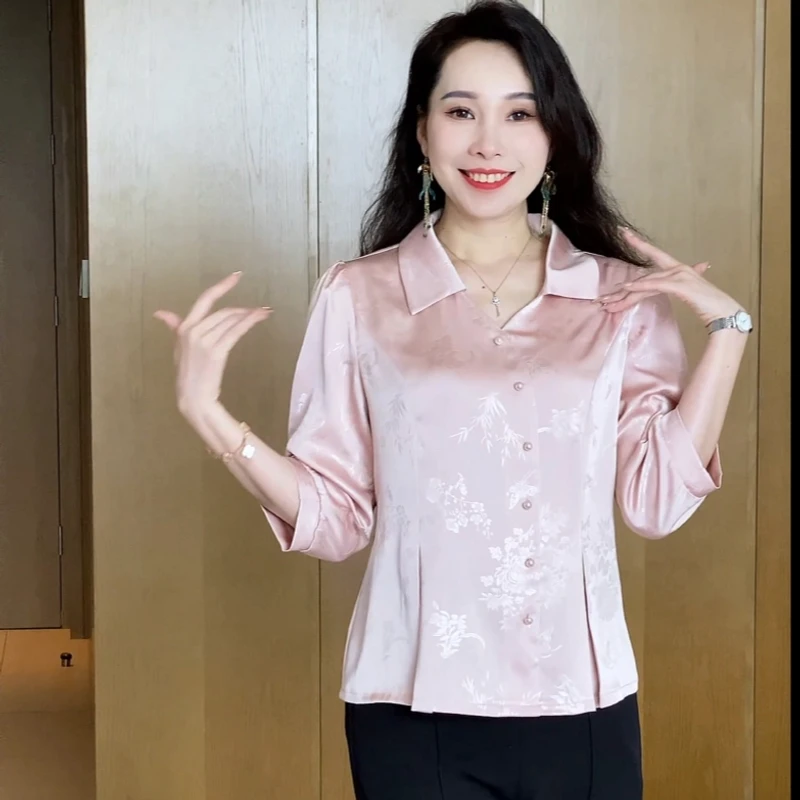 （运费险）中袖洋气小衫时尚套头减龄妈妈装上衣显瘦百搭七分袖上