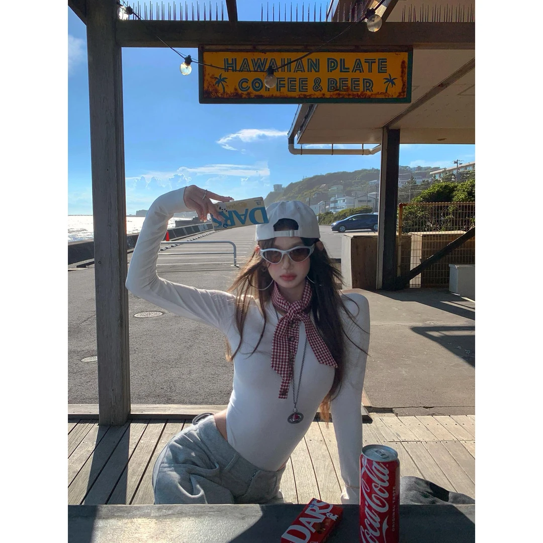 美式辣妹显瘦连体衣内搭长袖打底衫上衣女高腰宽松休闲阔腿裤套装