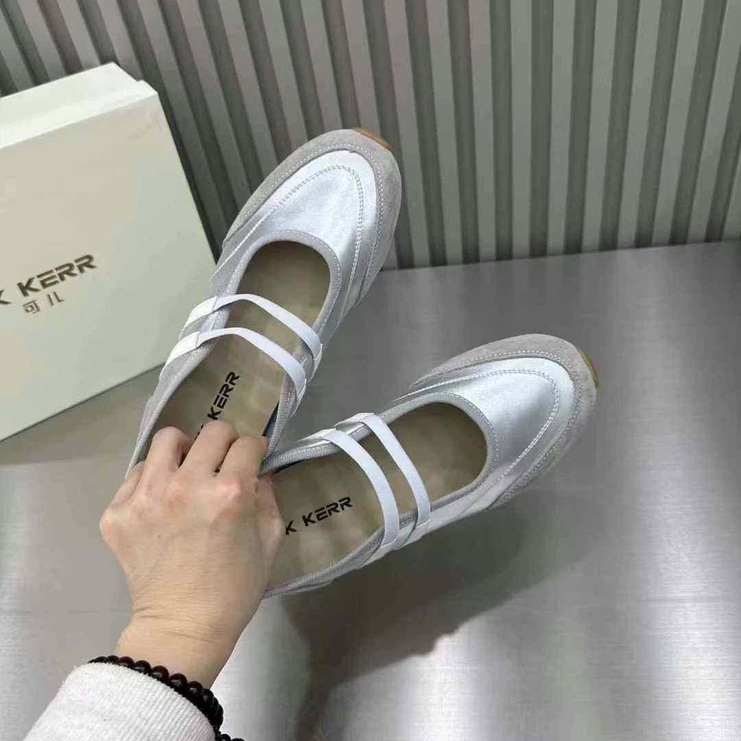 真皮复古拼色双束带休闲玛丽珍鞋2025春夏季新款平底浅口单鞋女