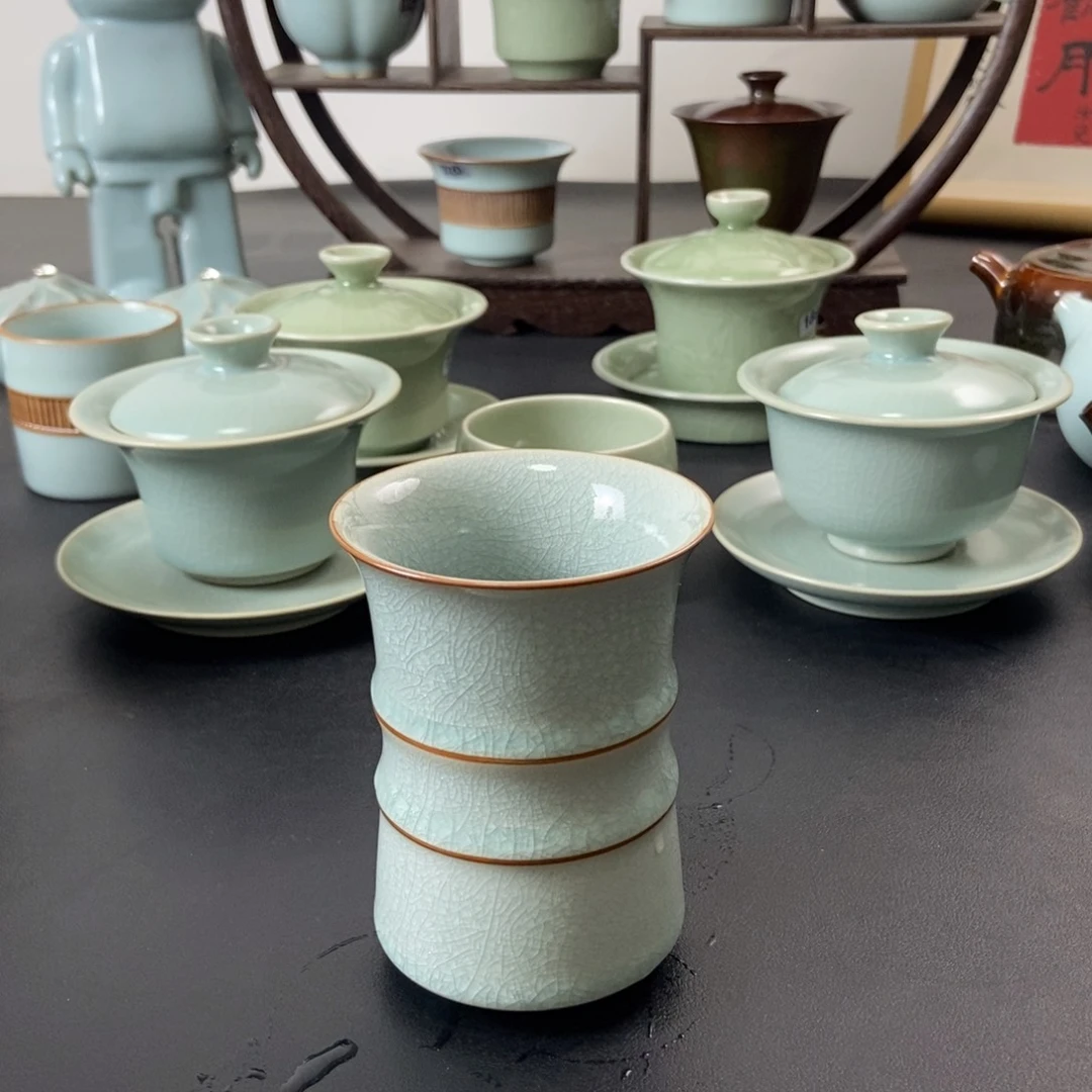 一级品冰花釉六君子茶桶