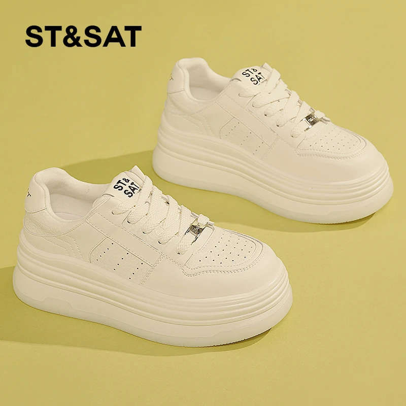 星期六小白鞋女透气2025夏季新款厚底休闲板鞋小个子爆款增高运动