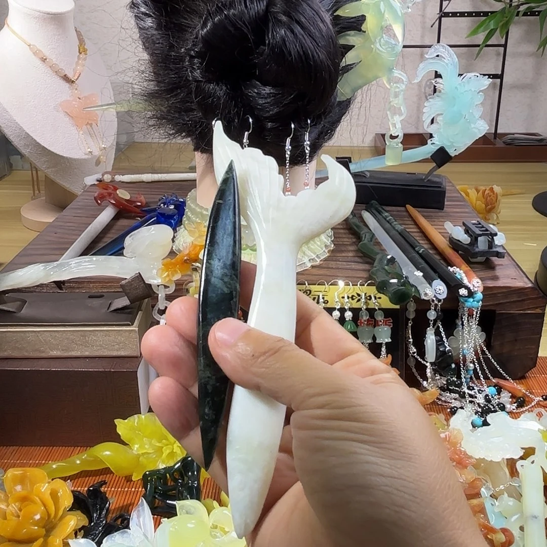 蛇纹石玉合金发饰