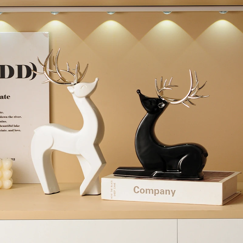 创意麋鹿摆件轻奢高档高级感家居客厅玄关电视柜酒柜桌面软装饰品