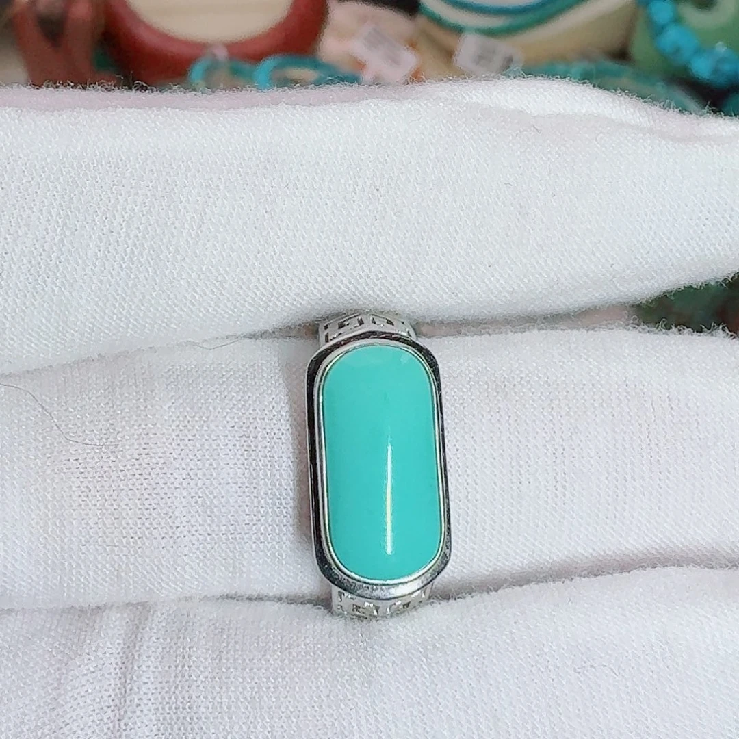 喃***啦绿松石银S925镶嵌戒指简约马鞍戒指