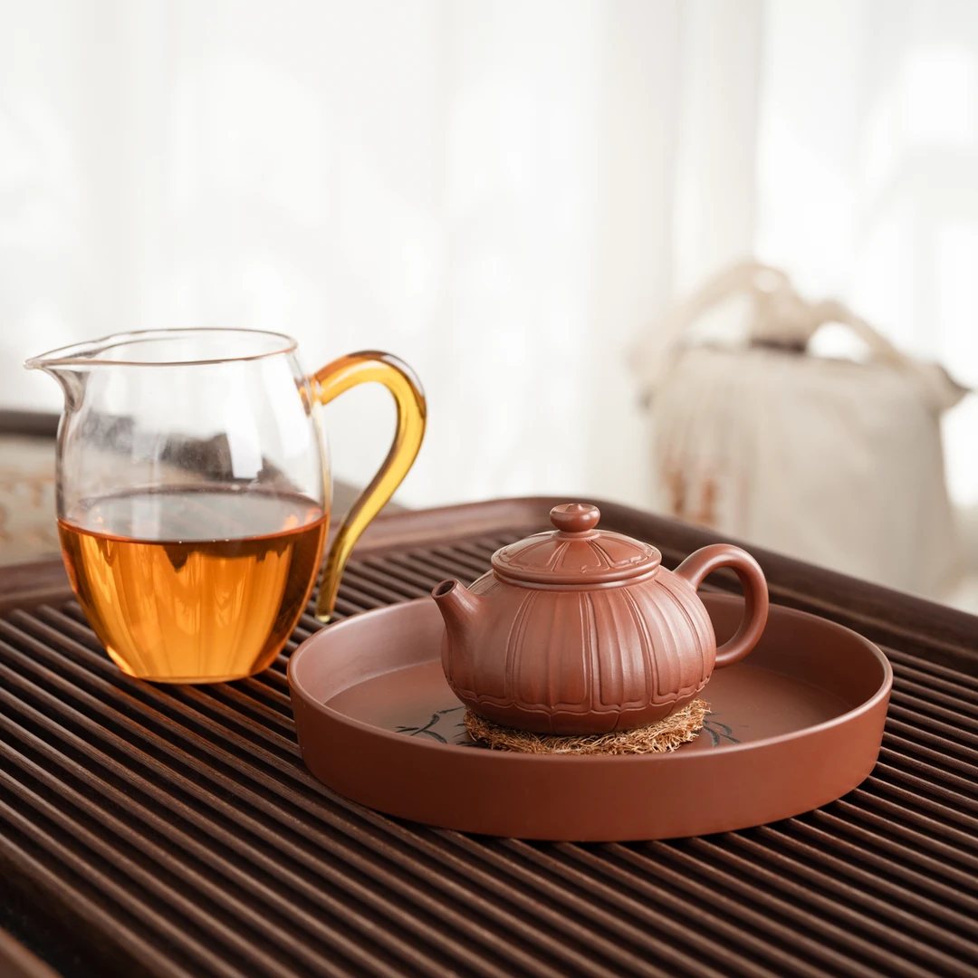 『寒江·禅荷壶』坭兴陶茶壶浮雕满刻莲花瓣球孔小品壶110cc12043