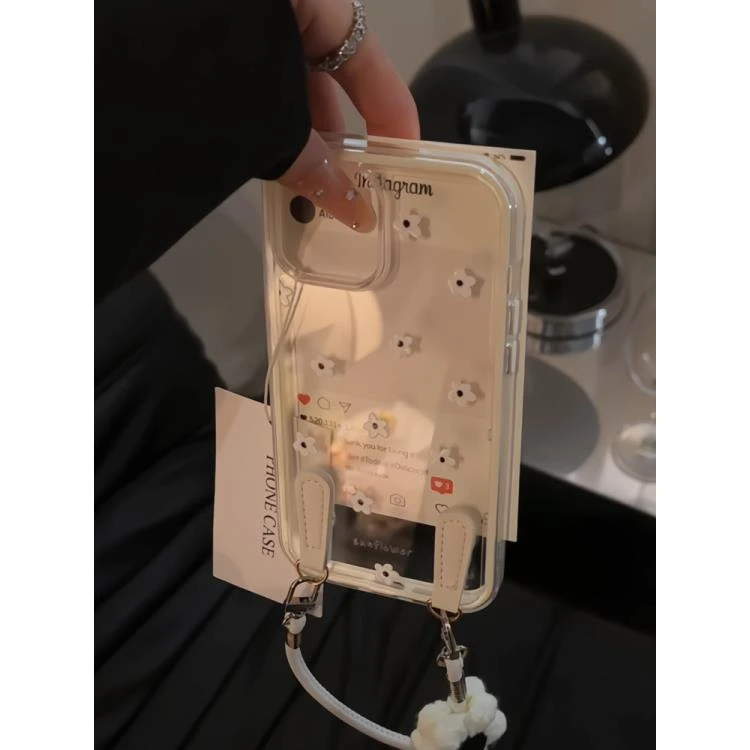 适用苹果16promax手机壳iPhone15三合一炫彩可爱小众简约白色花朵