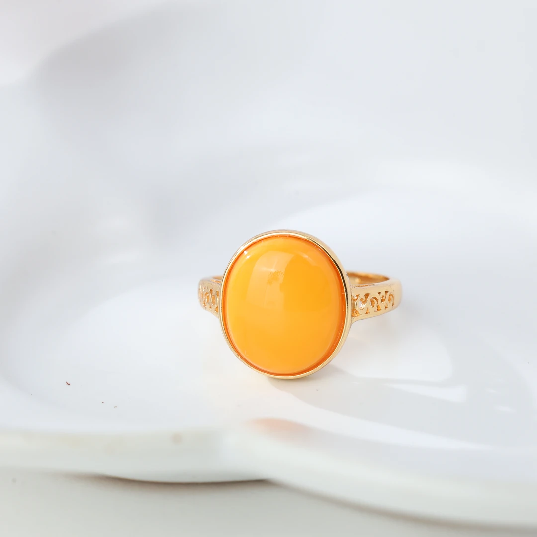 【央博玉】925银蜜蜡蛋面戒指-YB93440490-多样性发一|BML1