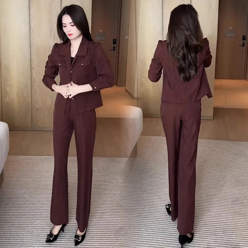 女2025春秋新款洋气显瘦短款外套阔腿裤休闲减龄两件套小西装气质