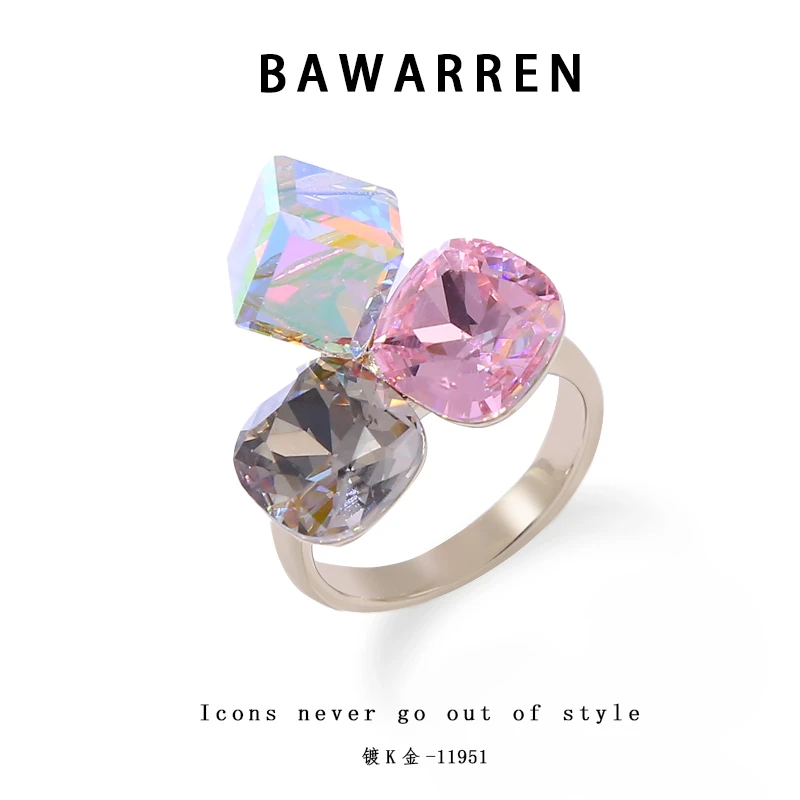 Bawarren 11951-【三钻方糖】精致戒指气质简约百搭