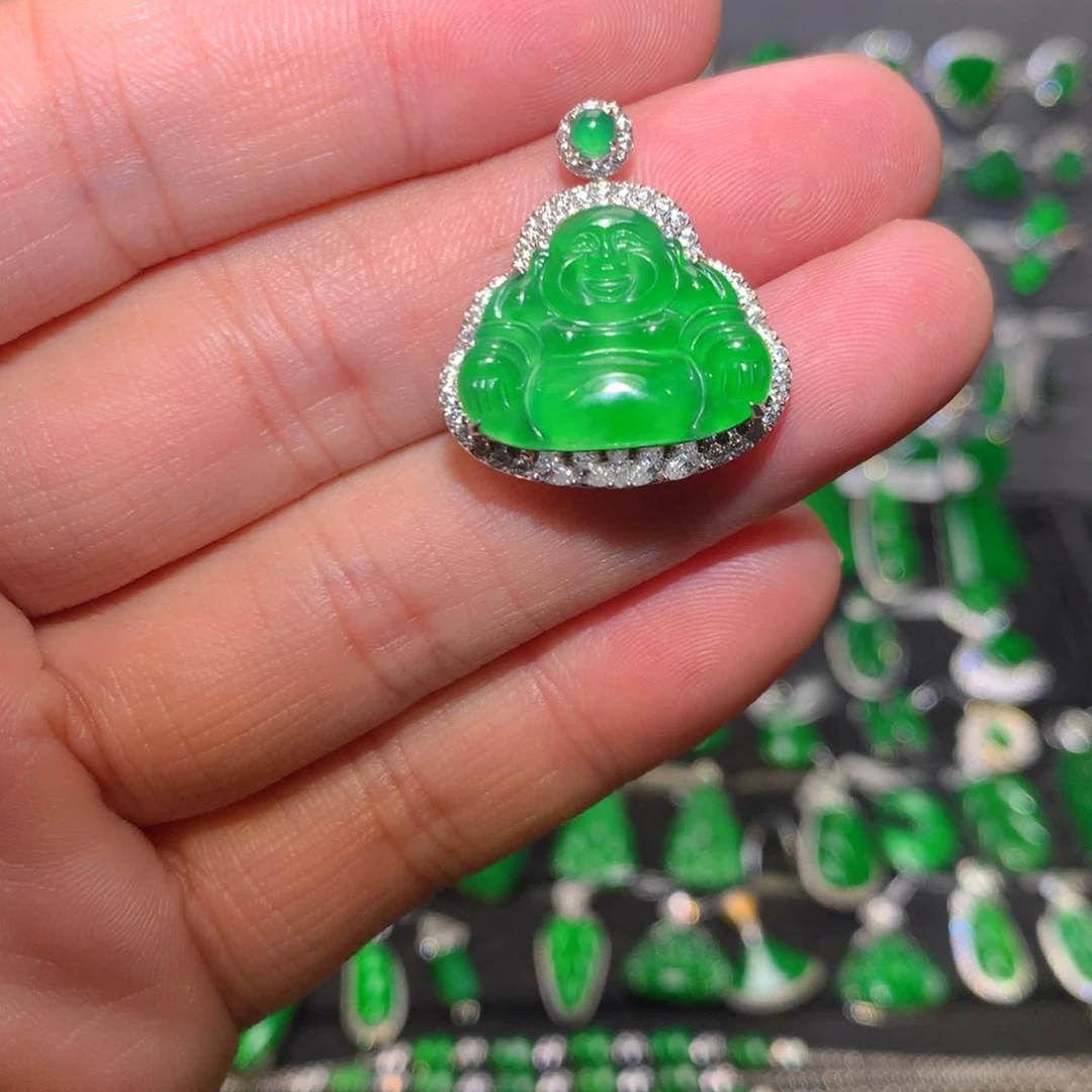 翡翠18K金镶嵌吊坠(不含链)天然翡翠