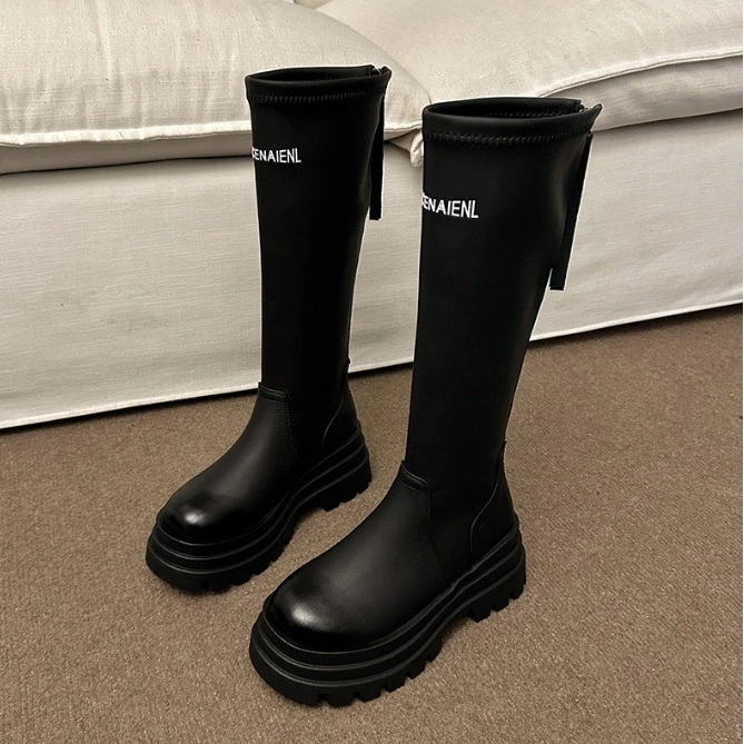 【鑫蕾】厚底长筒靴女靴子秋季高筒骑士靴马丁靴不过膝长靴036-28