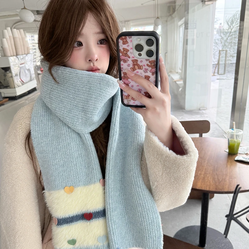可爱围巾女秋冬季高级感韩系氛围感保暖针织围脖护颈加厚爱心披肩