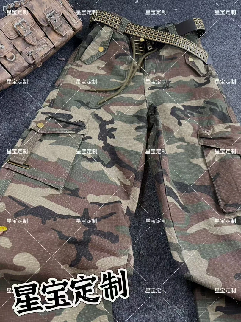 【星宝专属】夏季美式复古水洗休闲直筒迷彩私服牛仔裤迷彩裤9025
