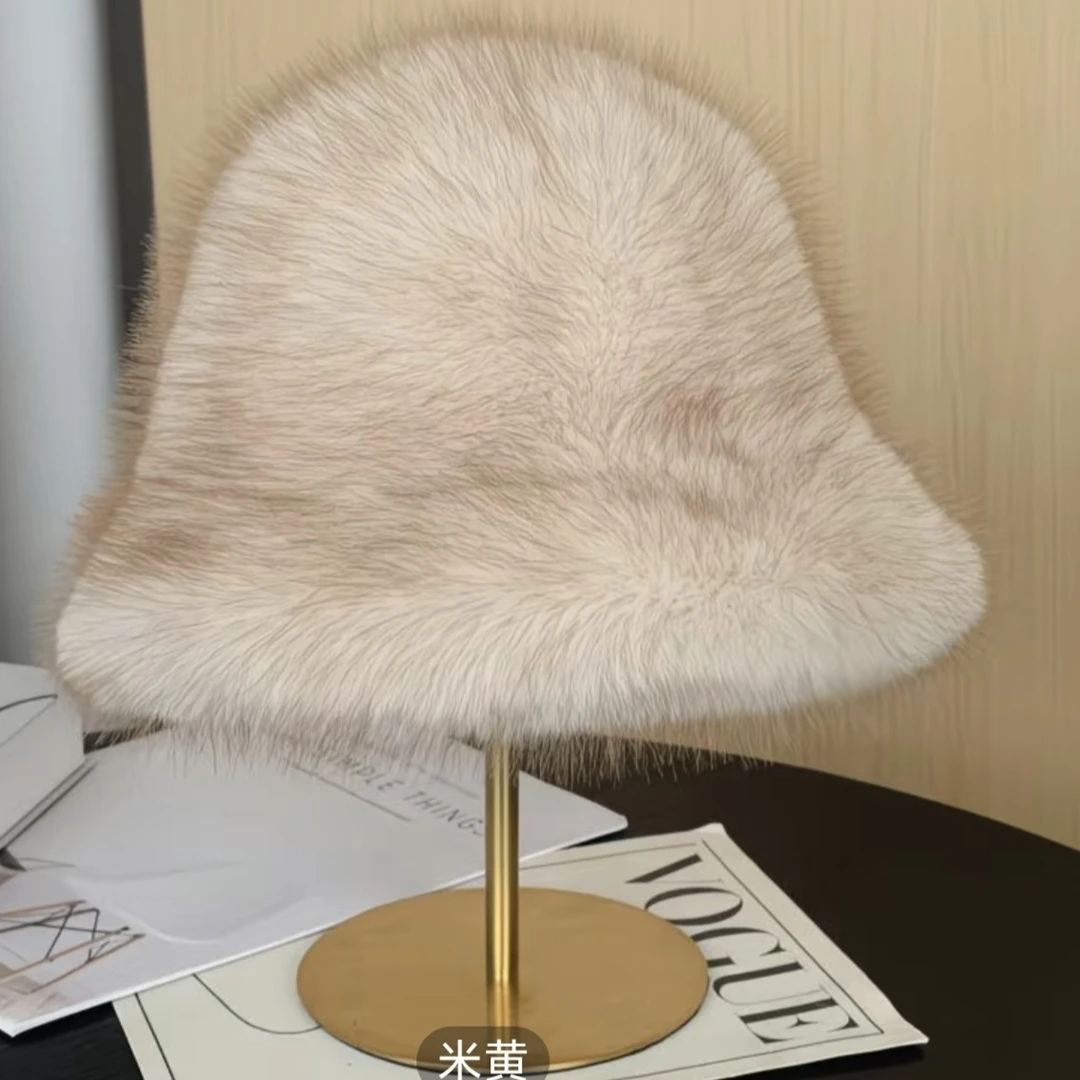 秋冬季毛绒盆帽亚马逊女洋气加厚感时尚保暖渔夫帽冬季百搭帽子