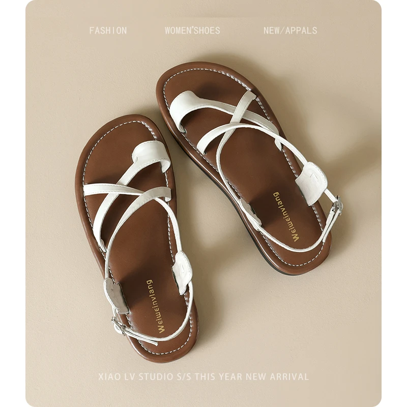 假日复古交叉带套趾厚底沙滩罗马凉鞋女夏季休闲大码女鞋41到43