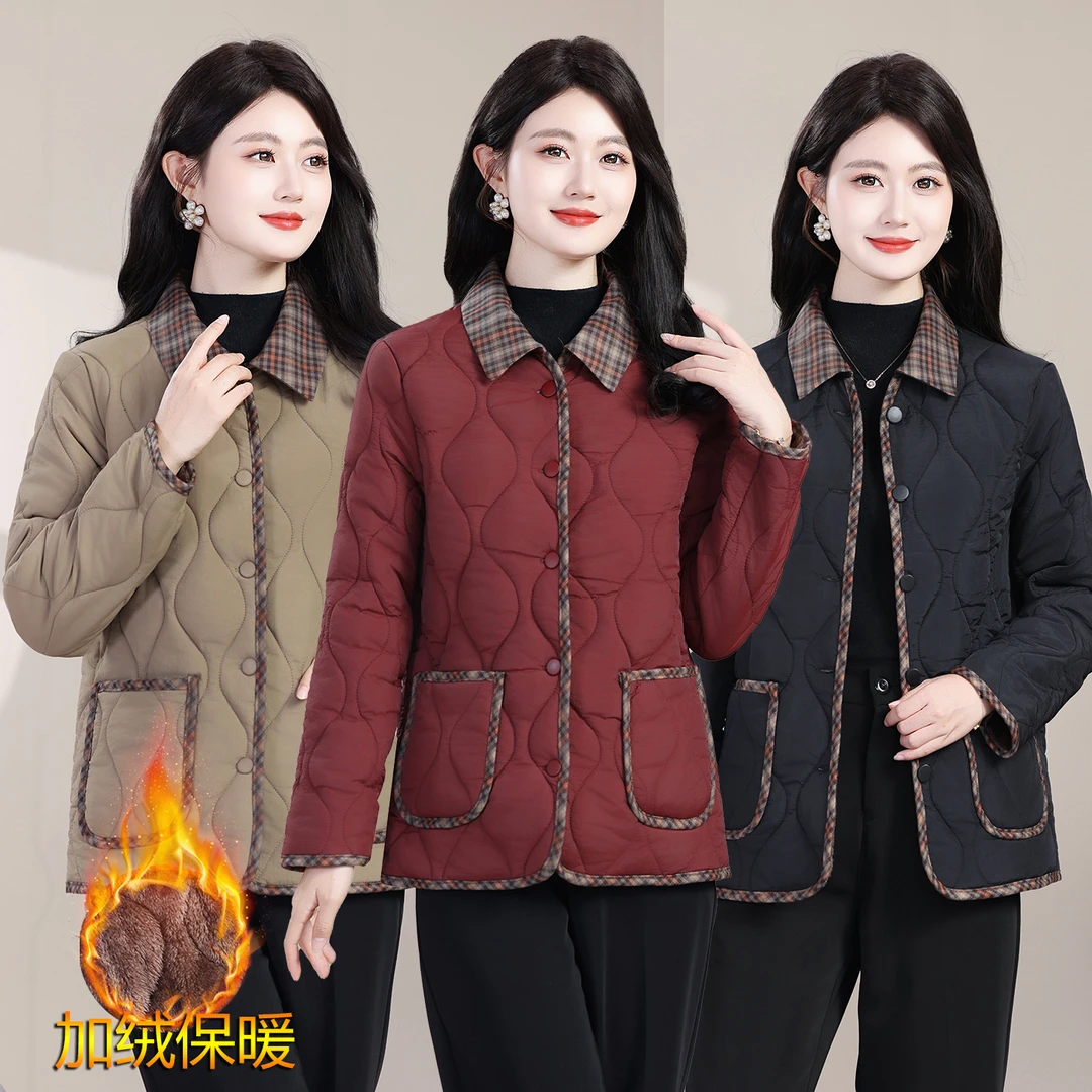 2025冬季新款加绒保暖棉衣休闲宽松减龄加厚棉服中老年妈妈装外套